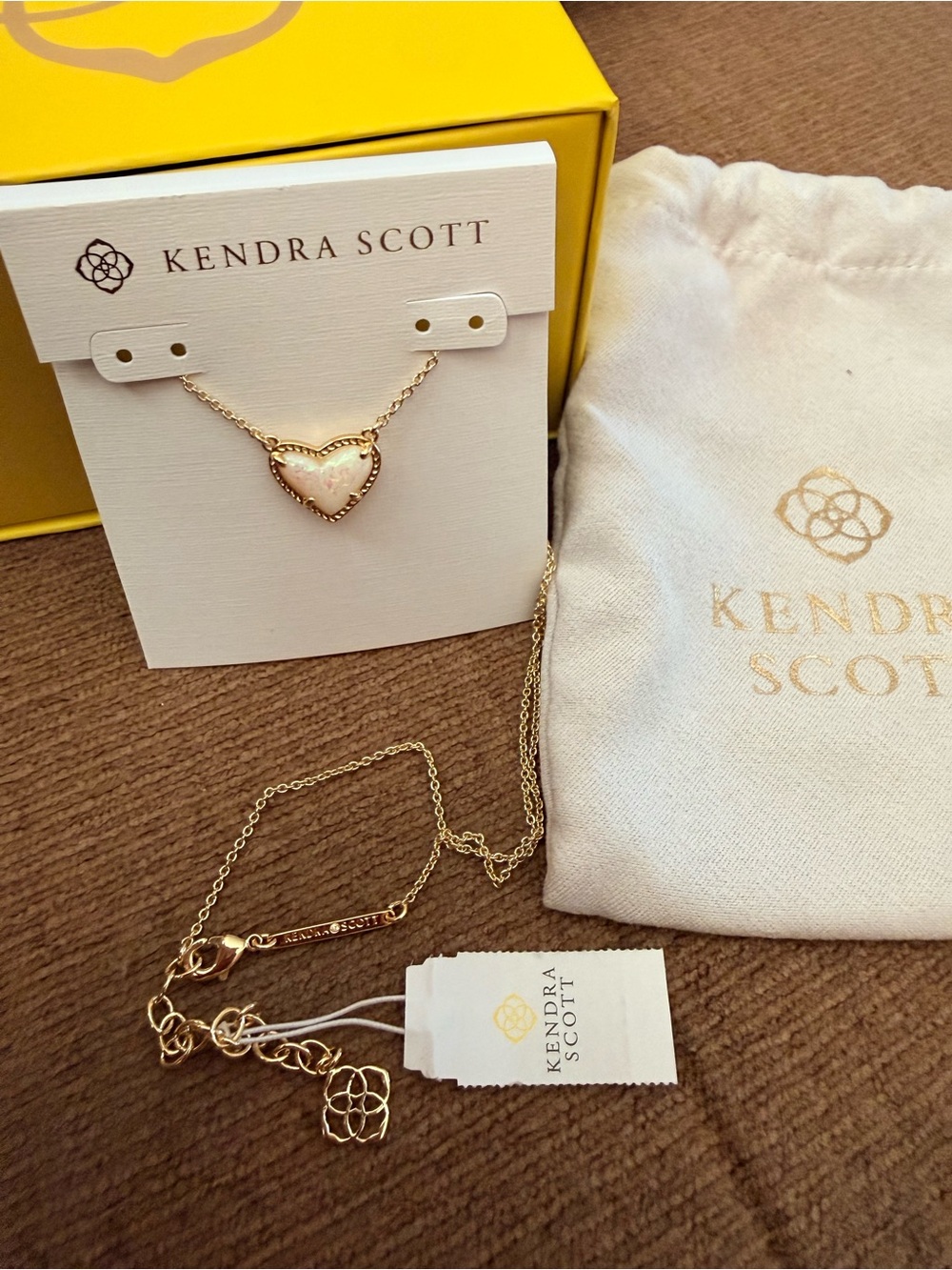Kendra Scott Gold Ari Heart short Necklace with white opal